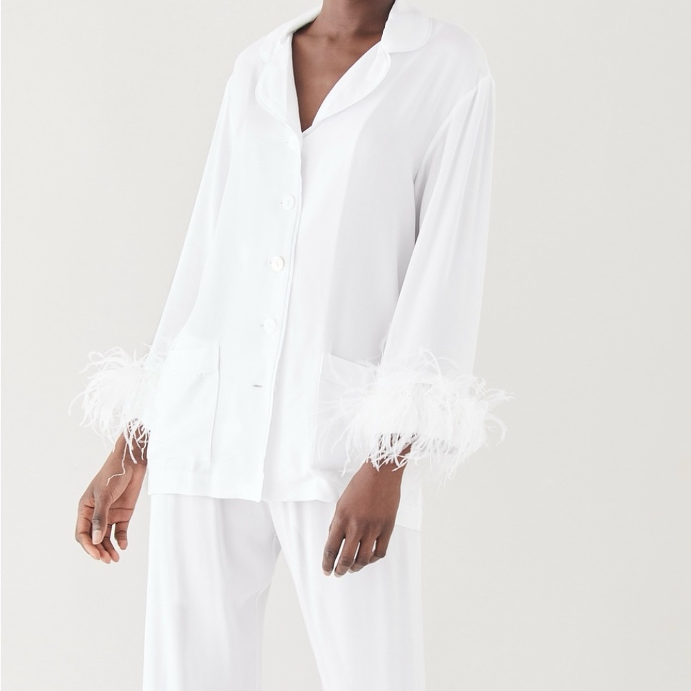 Sleeper White Long Pajamas Set (Perfect for Bride)